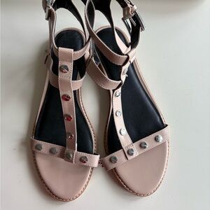 Rebecca Minkoff Pink and Black Strappy Studded Sandals